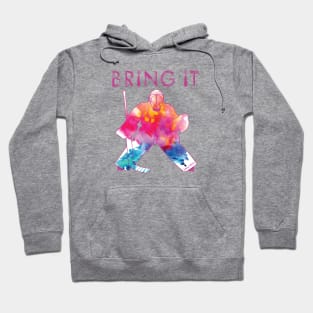 Girls Bring It Hockey Goalie Watercolor Pinks Hoodie